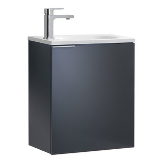 Trade In Post Bathroom Cloakroom Vanity Unit Including Basin Wall Hung 400mm Anthracite Grey With Tap 