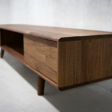 Solid Black Walnut Media Console/ TV Stand/ Credenza/ Cabinet with Beveled Edges