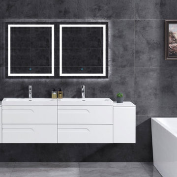 84 " Wall-mount  Modern White Vanity with Square Sink Top, LV7