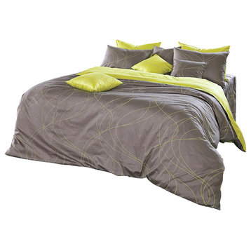 Grayish Brown And Lime Yellow Queen Duvet Cover Set, Queen