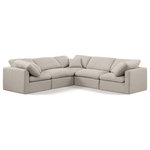 Meridian Furniture - Indulge Upholstered Modular L-Shaped Sectional, Beige, 5-Piece: 2 Armless Chair, 3 Corner Chair, Down Stuffed Linen Textured Fabric - Experience ultimate comfort and style with our beige linen textured fabric Indulge Sectional. The luxurious linen texture of the fabric will elevate the aesthetic of any room. This sofa provides ample space for you to relax while its modular build offers the option of unlimited configurations. Whether you're looking to add a stylish element to your living room or a comfortable seating option to your bedroom, this sofa is the perfect choice.