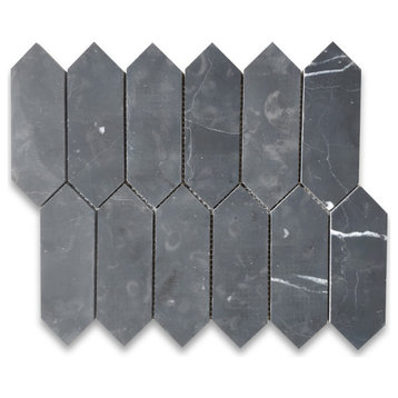Nero Marquina Black Marble Picket Fence Long Hexagon Mosaic Tile Honed, 1 sheet