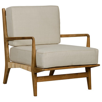 Noir Allister Lounge/Arm Chair, Off-White, Teak *Quick Ship*