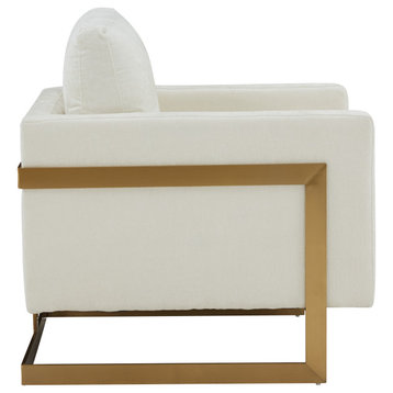 Modrest Prince Contemporary White Fabric + Gold Steel Accent Chair