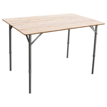 Adjustable Height Folding Natural Bamboo Table With Carrying Bag