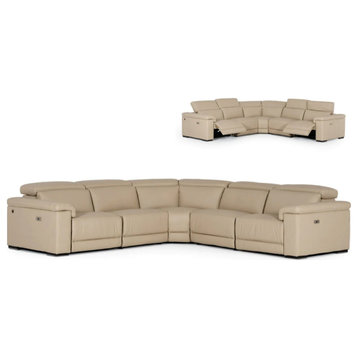 Nan Italian Modern Taupe Leather Sectional Sofa With Recliners