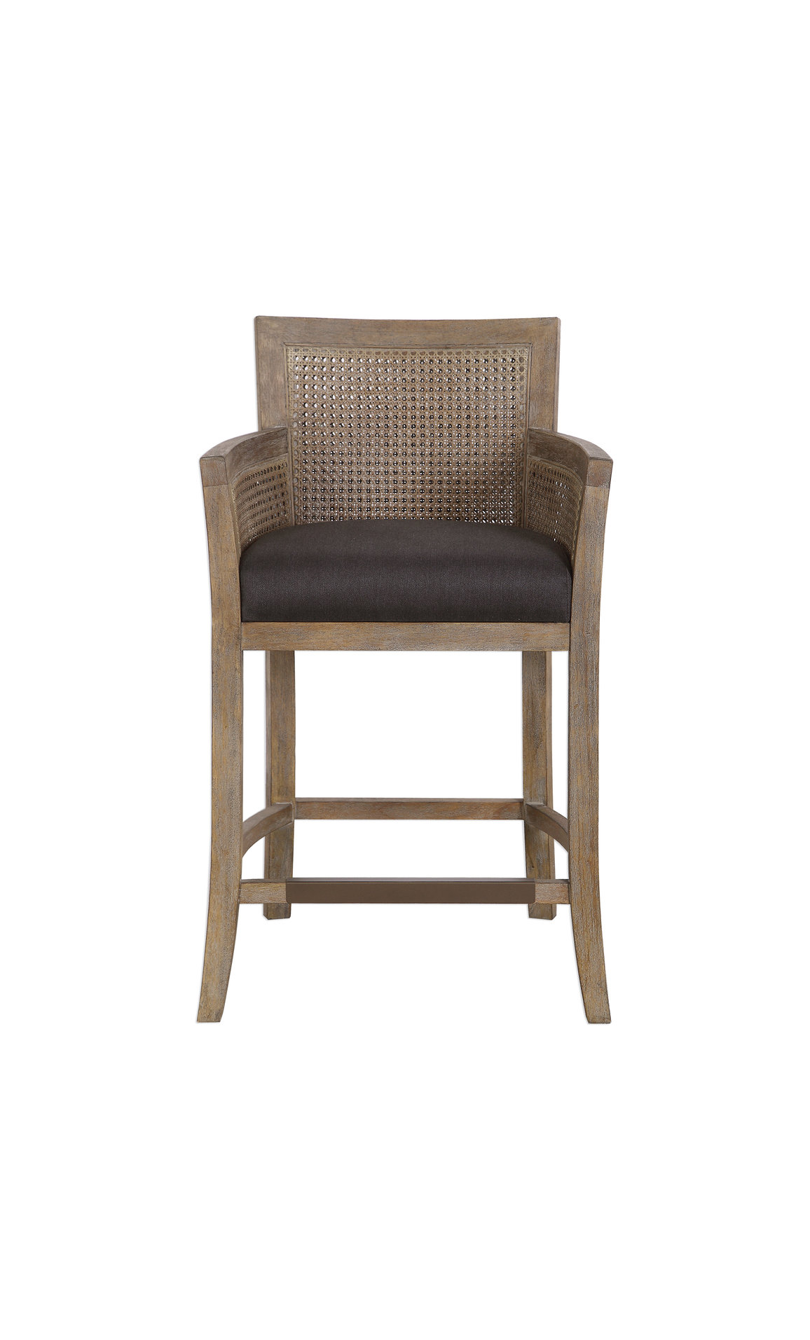 Exposed Bleached Wood Natural Finish Bar Counter Stool, Cane Back Sides ...