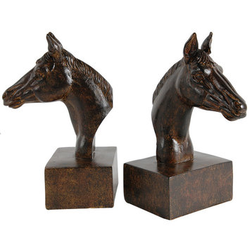 A&B Home Brown Stone Look Horse Head Bookend Set