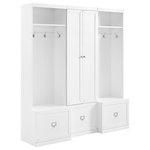 Crosley Furniture - Harper 3-Piece Entryway Set, White Pantry Closet and 2 Hall Trees - Take your home organization to the next level with the Harper 3pc Entryway Set. Comprised of two hall trees flanking either side of a pantry closet, this set is a multi-functional dream. Each hall tree offers open hanging storage with four large double hooks plus an open-top shelf to tuck small storage baskets. The pantry closet houses three adjustable and removable shelves that can adapt to a variety of storage needs. When you remove the shelves you can install the large double hooks for hanging storage. Both the hall trees and pantry closet feature large full-extension storage drawers with label holder hardware that can be customized with personal labels. The Harper 3pc Entryway Set can pair modularly with other items in the collection and create the look of genuine built-in storage.