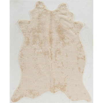 Linon Faux Hide Polyester Cowhide Area Rug in Ivory