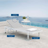Lounge Chair Chaise, Aluminum, Metal, White Gray, Modern, Outdoor Patio