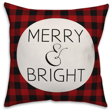 Merry & Bright Red Plaid 18"x18" Indoor / Outdoor Throw Pillow