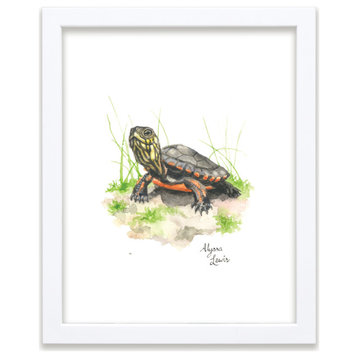 "Woodland Tinies" Turtle Individual Framed Print, White, 18"x24"