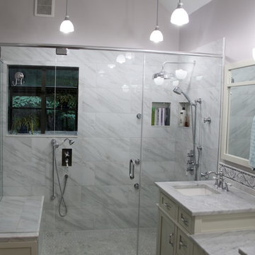 Ultra Luxury White Marble Spa Shower with 6 Body Sprays