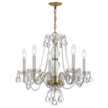 Crystorama 5085-PB-CL-MWP 5 Light Chandelier in Polished Brass