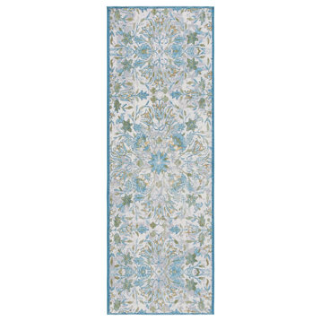 Safavieh Barbados Collection BAR513 Indoor-Outdoor Rug, Ivory/Light Blue, 2'8"x10'5"