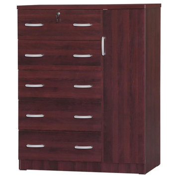 Better Home Products JCF Sofie 5 Drawer Wooden Tall Chest Wardrobe in Mahogany