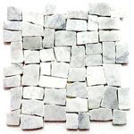 CNK Tile - Super White Blocks Mosaic Tile - Mosaic tiles are carefully selected and hand-sorted according to color, size and shape in order to ensure the highest quality pebble tile available. The stones are attached to a sturdy mesh backing using non-toxic, environmentally safe glue. Because of the unique pattern in which our tile is created they fit together seamlessly when installed so you can't tell where one tile ends and the next begins!