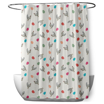 70"Wx73"L Chickens and Eggs Shower Curtain, Whisper White