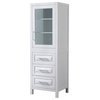Daria Linen Tower in White with Chrome Trim & Shelved Cabinet Storage