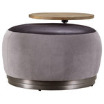 Acme Furniture - Decapre Ottoman, Antique Slate Top Grain Leather and Grey Velvet - The Decapree Ottoman may steal the spotlight in your living room. Upholstered in antique slate top grain leather and gray velvet, the stunning contrast between color and texture beckons you to explore all the features that makes this ottoman unique. In addition, full foam seat construction as well as a side table attached to the ottoman takes the Decapree from unusual to unparalleled.