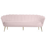 Meridian Furniture - Gardenia  Velvet Upholstered Sofa, Pink - Turn heads in an instant when you add this Gardenia velvet sofa to your room. This attention-demanding sofa features a shell-shaped back with deep channel tufting for added textural appeal. The round seat cushion is deep and generously sized, so you have wiggle room to get comfortable. Soft pink velvet upholstery covers the entire sofa except for its legs, which are made from chrome for durability and finished in gold for a touch of glam.