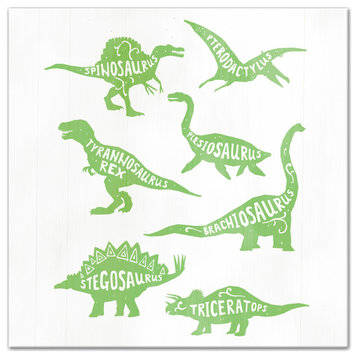 Green Dinosaurs 12x12 Canvas Wall Art
