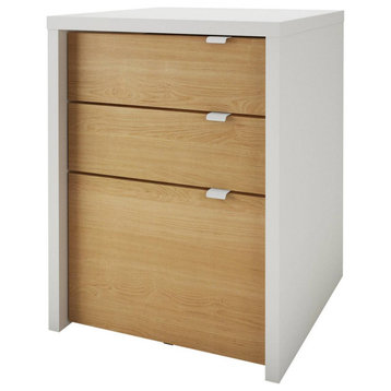 Chrono 3-Drawer Filing Cabinet from Nexera, White, Natural Maple