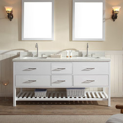 73 inch Transitional Double Sink Bathroom Vanity Set in White Finish - Bathroom Vanities And Sink Consoles