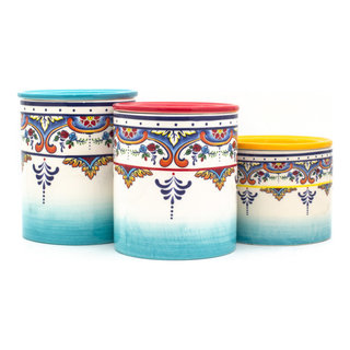 DII Teal Matte Retro Vine Texture Ceramic Canister (Set of 3)