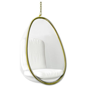 Aron Living 46.5" Vinyl Scoop Hanging Chair with Steel Frame in Gold