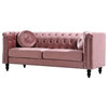 Elegant Sofa, Nailhead Trim & Button Tufted Back With 2 Pillows, Rose