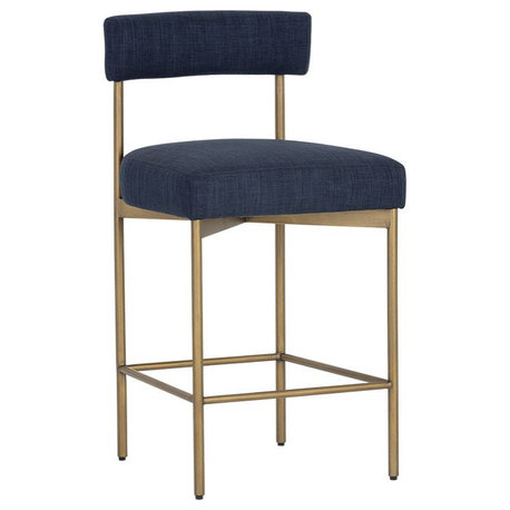 Seneca Counter Stool, Antique Brass, Arena Navy