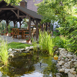 Rustic Wood Pavilion with Fish Pond - Outdoor Structures