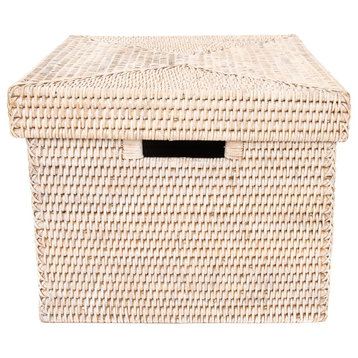 Artifacts Rattan Storage Box With Lid, Letter File, White Wash