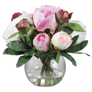Pink Peonies in a cobalt vase