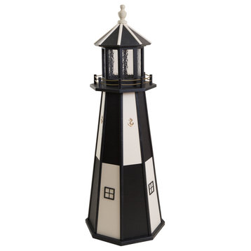 Outdoor Poly Lumber Lighthouse Lawn Ornament, Black and Beige Checkered, 4 Foot, Solar Light