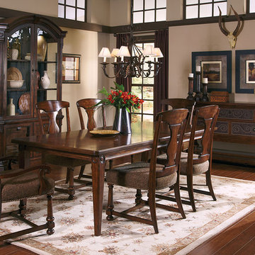 Whiskey Oak Rectangular Dining Group, Leather Sideboard and Display Cabinet