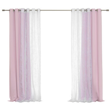 Rose Sheers and Blackout Curtains, Light Pink, 52"x84"