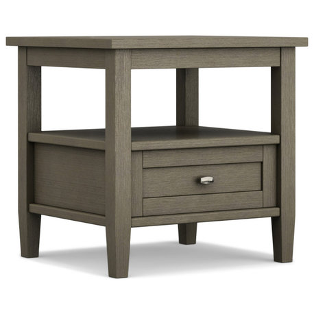 Warm Shaker Solid Wood 20" Rustic End Side Table, Farmhouse Gray