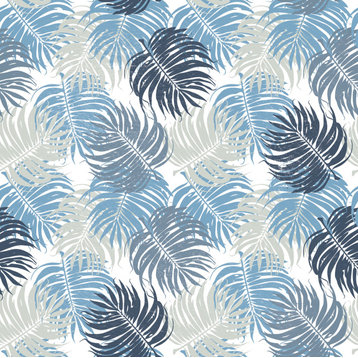 GP1900141 Blue and Gray Leaves on White Premium Peel and Stick Wallpaper Panel