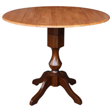 42" Round dual drop Leaf Pedestal Table - 36.3 "H, Cinnamon/Espresso