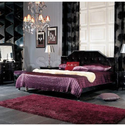 Armani Xavira Lacquer Bedroom Set in Black (Bed, 2 Nightstands and Dresser) - VI - Bedroom Furniture Sets