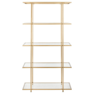 Leena 5 Tier Etagere/Bookcase, Gold/Clear