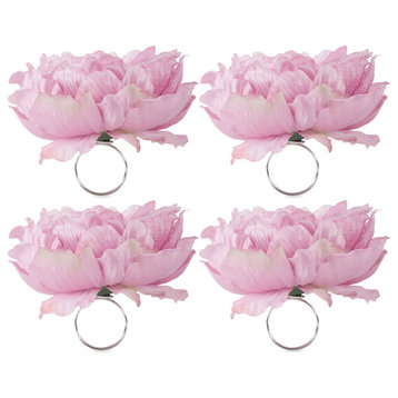 DII Peony Flower Napkin Ring, Set of 4,Pink