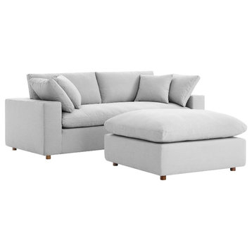 Modway Commix Upholstered Fabric & Solid Wood Sectional Sofa in Light Gray