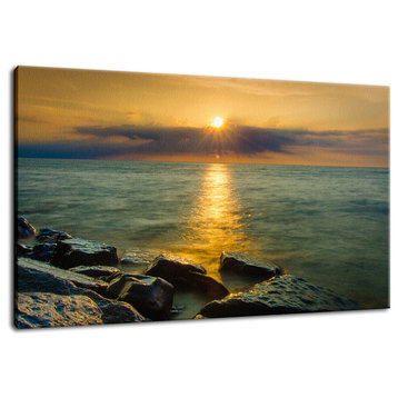 Sunset On Ocean, Sea, Beach Nature Landscape Photo Canvas Print, 24" X 36"