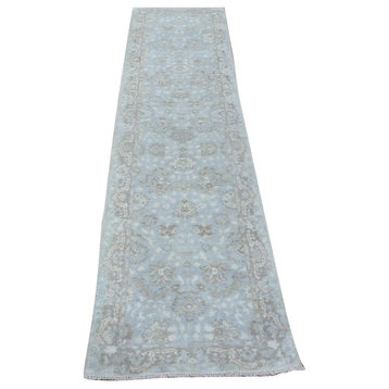 2'6x9'8 Runner Handmade Sky Blue Fine Turkish Oushak Oriental Rug