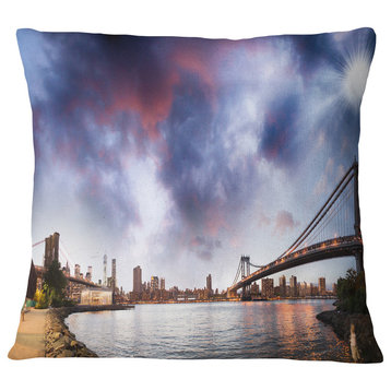 Brooklyn Bridge over East River Cityscape Throw Pillow, 16"x16"
