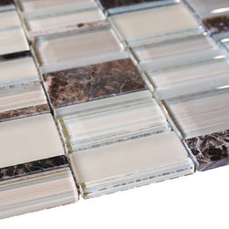 Glossy and Matte Off White With Dark Emperador Random Brick Rectang - Home Decor